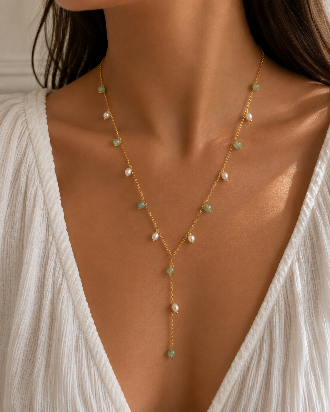 Sage lumière lariat necklace