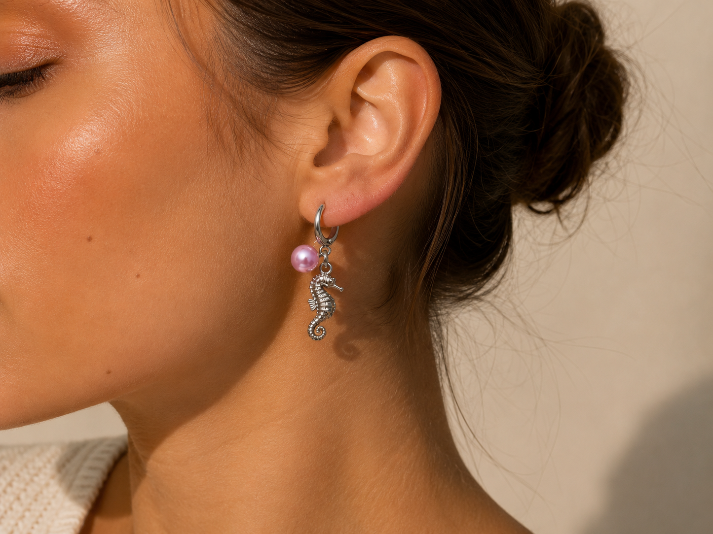 Rosewater seahorse earrings